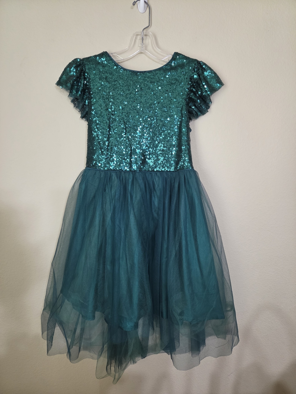 Girls Green Sequin Tulle  Dress